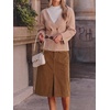 image:imageCicy Bell Women Corduroy Midi Skirt Fall ALine Front Slit SkirtsBrown