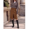 image:imageCicy Bell Women Corduroy Midi Skirt Fall ALine Front Slit SkirtsBrown