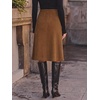 image:imageCicy Bell Women Corduroy Midi Skirt Fall ALine Front Slit SkirtsBrown