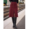 image:imageCicy Bell Women Corduroy Midi Skirt Fall ALine Front Slit SkirtsBurgundy