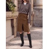 image:imageCicy Bell Women Corduroy Midi Skirt Fall ALine Front Slit SkirtsCoffee