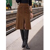 image:imageCicy Bell Women Corduroy Midi Skirt Fall ALine Front Slit SkirtsCoffee
