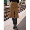 image:imageCicy Bell Women Corduroy Midi Skirt Fall ALine Front Slit SkirtsDark Khaki