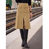 image:imageCicy Bell Women Corduroy Midi Skirt Fall ALine Front Slit SkirtsKhaki