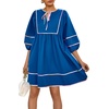 image:imageCicy Bell Womens Babydoll Dresses 34 Puff Sleeve V Neck Flowy DressBlue