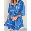 image:imageCicy Bell Womens Babydoll Dresses 34 Puff Sleeve V Neck Flowy DressBlue