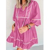 image:imageCicy Bell Womens Babydoll Dresses 34 Puff Sleeve V Neck Flowy DressBright Pink