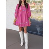 image:imageCicy Bell Womens Babydoll Dresses 34 Puff Sleeve V Neck Flowy DressBright Pink