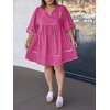 image:imageCicy Bell Womens Babydoll Dresses 34 Puff Sleeve V Neck Flowy DressBright Pink