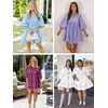 image:imageCicy Bell Womens Babydoll Dresses 34 Puff Sleeve V Neck Flowy DressGreen
