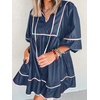 image:imageCicy Bell Womens Babydoll Dresses 34 Puff Sleeve V Neck Flowy DressNavy