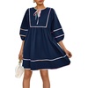image:imageCicy Bell Womens Babydoll Dresses 34 Puff Sleeve V Neck Flowy DressNavy