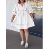 image:imageCicy Bell Womens Babydoll Dresses 34 Puff Sleeve V Neck Flowy DressWhite