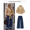 image:imageCicy Bell Womens Cropped Trench Coats Cape Sleeve Funnel Neck Belted JacketKhaki