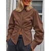 image:imageCicy Bell Womens Ruched Button Down Shirts Puff Sleeve Dressy Casual BlouseCoffee