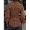 image:imageCicy Bell Womens Ruched Button Down Shirts Puff Sleeve Dressy Casual BlouseCoffee