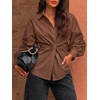 image:imageCicy Bell Womens Ruched Button Down Shirts Puff Sleeve Dressy Casual BlouseCoffee