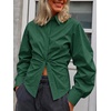 image:imageCicy Bell Womens Ruched Button Down Shirts Puff Sleeve Dressy Casual BlouseDark Green