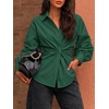 image:imageCicy Bell Womens Ruched Button Down Shirts Puff Sleeve Dressy Casual BlouseDark Green