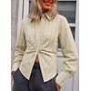 image:imageCicy Bell Womens Ruched Button Down Shirts Puff Sleeve Dressy Casual BlousePlaid Beige