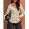 image:imageCicy Bell Womens Ruched Button Down Shirts Puff Sleeve Dressy Casual BlousePlaid Beige
