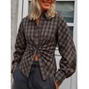 image:imageCicy Bell Womens Ruched Button Down Shirts Puff Sleeve Dressy Casual BlousePlaid Blue Coffee