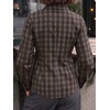 image:imageCicy Bell Womens Ruched Button Down Shirts Puff Sleeve Dressy Casual BlousePlaid Blue Coffee