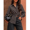 image:imageCicy Bell Womens Ruched Button Down Shirts Puff Sleeve Dressy Casual BlousePlaid Blue Coffee