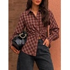 image:imageCicy Bell Womens Ruched Button Down Shirts Puff Sleeve Dressy Casual BlousePlaid Wine Red