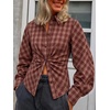 image:imageCicy Bell Womens Ruched Button Down Shirts Puff Sleeve Dressy Casual BlousePlaid Wine Red