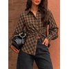 image:imageCicy Bell Womens Ruched Button Down Shirts Puff Sleeve Dressy Casual BlousePlaid Yellow Brown