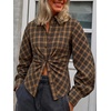 image:imageCicy Bell Womens Ruched Button Down Shirts Puff Sleeve Dressy Casual BlousePlaid Yellow Brown