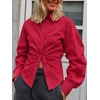 image:imageCicy Bell Womens Ruched Button Down Shirts Puff Sleeve Dressy Casual BlouseRed