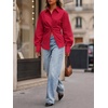 image:imageCicy Bell Womens Ruched Button Down Shirts Puff Sleeve Dressy Casual BlouseRed
