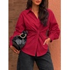 image:imageCicy Bell Womens Ruched Button Down Shirts Puff Sleeve Dressy Casual BlouseRed