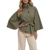 image:imageCicy Bell Womens Cropped Trench Coats Cape Sleeve Funnel Neck Belted JacketArmy Green