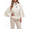 image:imageCicy Bell Womens Cropped Trench Coats Cape Sleeve Funnel Neck Belted JacketBeige