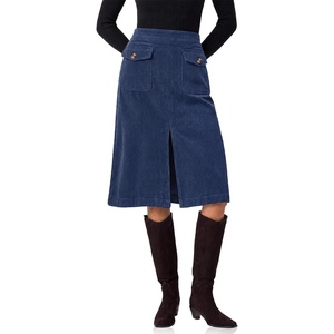 image:imageCicy Bell Women Corduroy Midi Skirt Fall ALine Front Slit SkirtsBeige