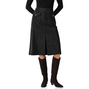 image:imageCicy Bell Women Corduroy Midi Skirt Fall ALine Front Slit SkirtsBlack