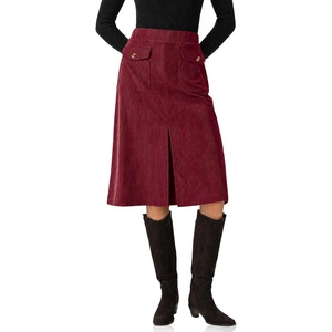 image:imageCicy Bell Women Corduroy Midi Skirt Fall ALine Front Slit SkirtsBurgundy