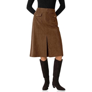 image:imageCicy Bell Women Corduroy Midi Skirt Fall ALine Front Slit SkirtsCoffee