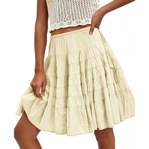 image:imageCicy Bell Women Summer Pleated Skirts Boho Layered Tiered Knee Length SkirtApricot