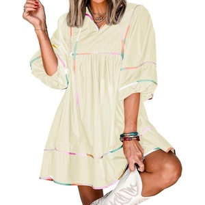 image:imageCicy Bell Womens Babydoll Dresses 34 Puff Sleeve V Neck Flowy DressBeige