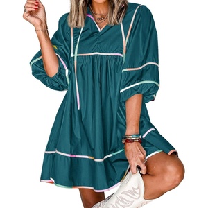 image:imageCicy Bell Womens Babydoll Dresses 34 Puff Sleeve V Neck Flowy DressGreen