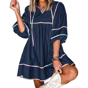 image:imageCicy Bell Womens Babydoll Dresses 34 Puff Sleeve V Neck Flowy DressNavy