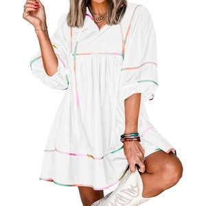image:imageCicy Bell Womens Babydoll Dresses 34 Puff Sleeve V Neck Flowy DressWhite