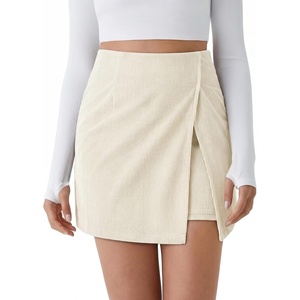 image:imageCicy Bell Womens Corduroy Mini Skirt High Waisted Aline Fall SkirtsBeige