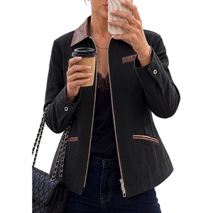 image:imageCicy Bell Womens Cropped Barn Jackets Long Sleeve Zip Up Collared CoatBlack