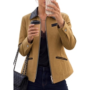 image:imageCicy Bell Womens Cropped Barn Jackets Long Sleeve Zip Up Collared CoatBrown