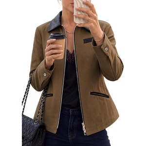 image:imageCicy Bell Womens Cropped Barn Jackets Long Sleeve Zip Up Collared CoatCoffee